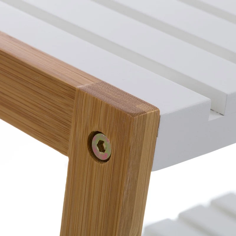 Estantería zapatero de bambú con 2 estantes laminados blancos 70x26x36 cm