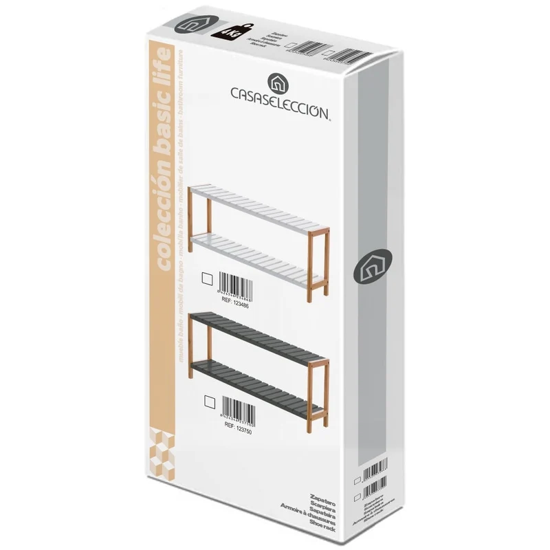 Estantería zapatero de bambú con 2 estantes laminados blancos 70x26x36 cm