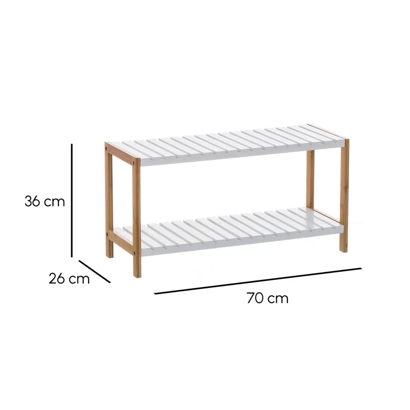 Estantería zapatero de bambú con 2 estantes laminados blancos 70x26x36 cm