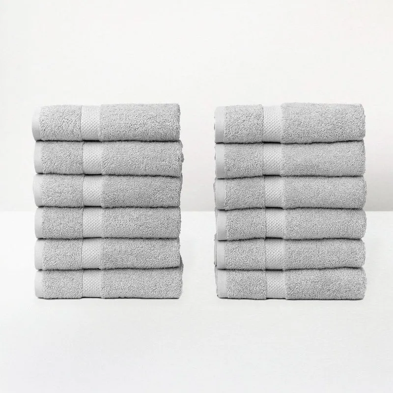 Juego de 12 toallas de mano gris claro 100% algodón rizo 100x50 cm