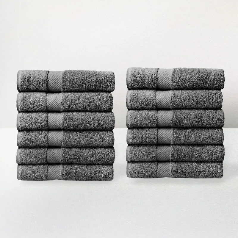 Juego de 12 toallas mano gris oscuro 100% algodón rizo de 100x50 cm