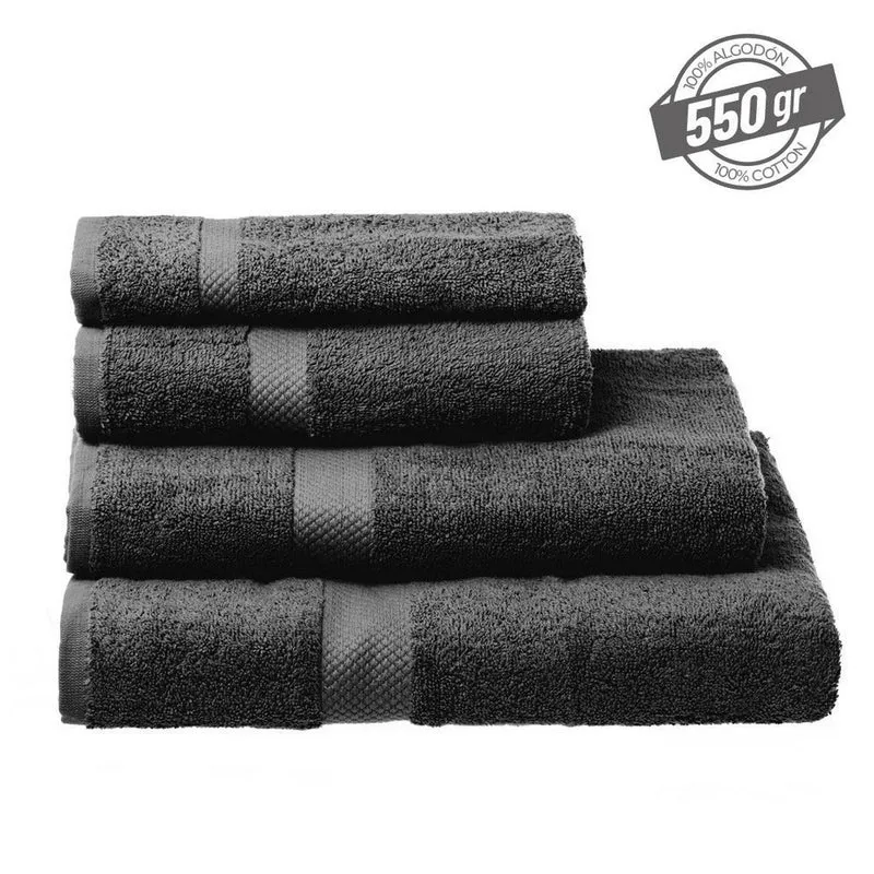 Juego de 12 toallas mano gris oscuro 100% algodón rizo de 100x50 cm