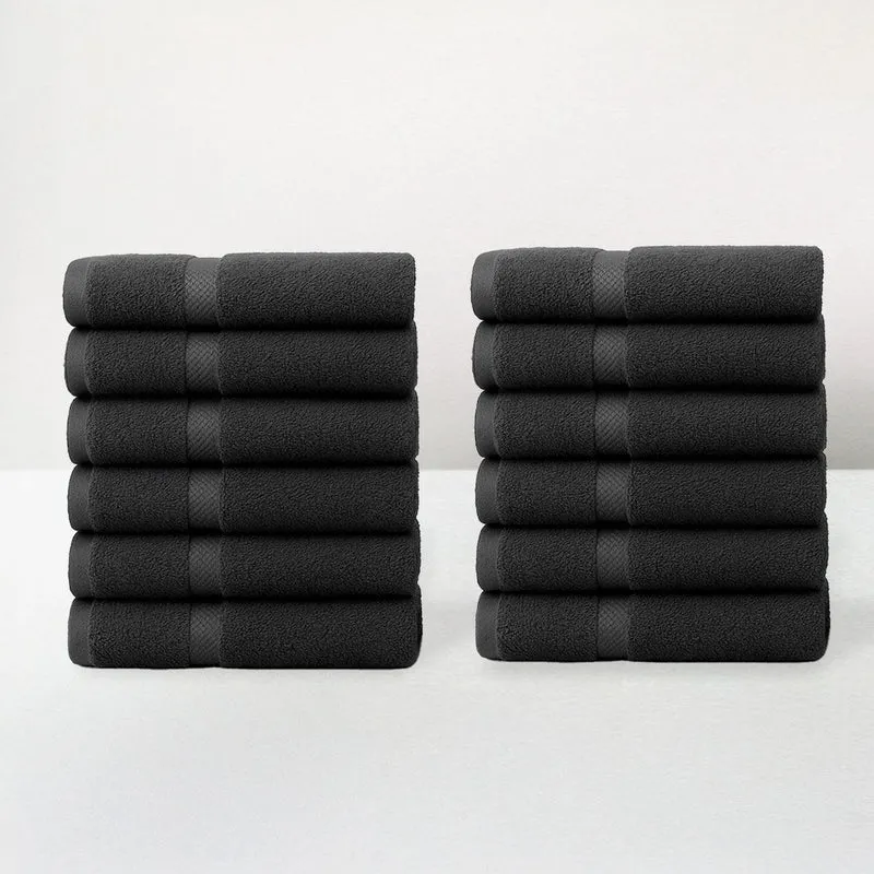 Juego de 12 toallas de mano color negro 100% algodón rizo 100x50 cm