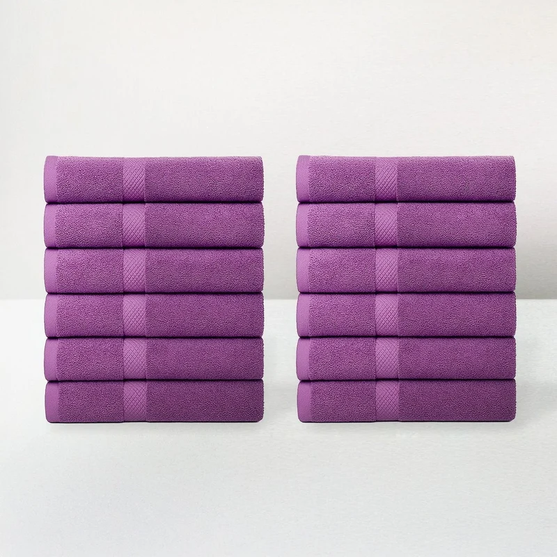 Juego de 12 toallas de mano color violeta 100% algodón rizo 100x50 cm