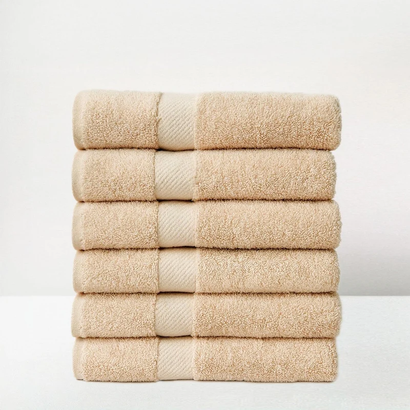 Juego de 6 toallas de ducha grandes beige 100% algodón rizo 150x100 cm