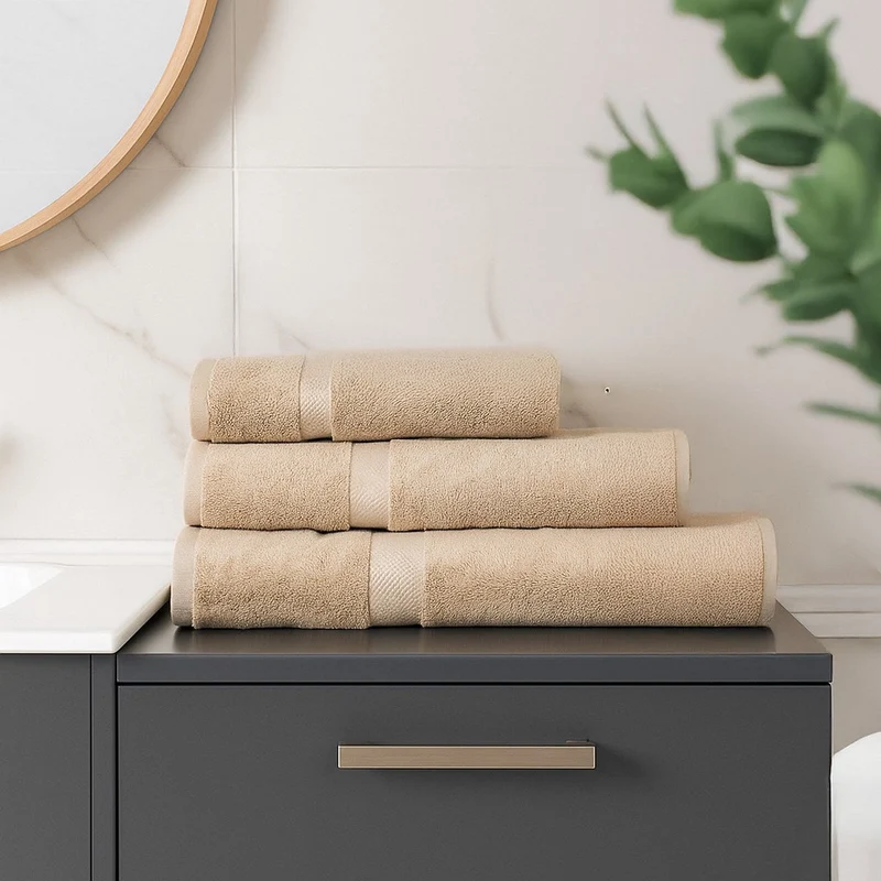 Juego de 6 toallas de ducha grandes beige 100% algodón rizo 150x100 cm