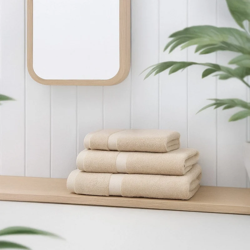 Juego de 6 toallas de ducha grandes beige 100% algodón rizo 150x100 cm