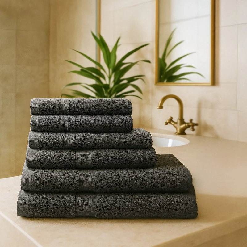 Juego de 6 toallas ducha grandes gris oscuro 100% algodón de 150x100 cm