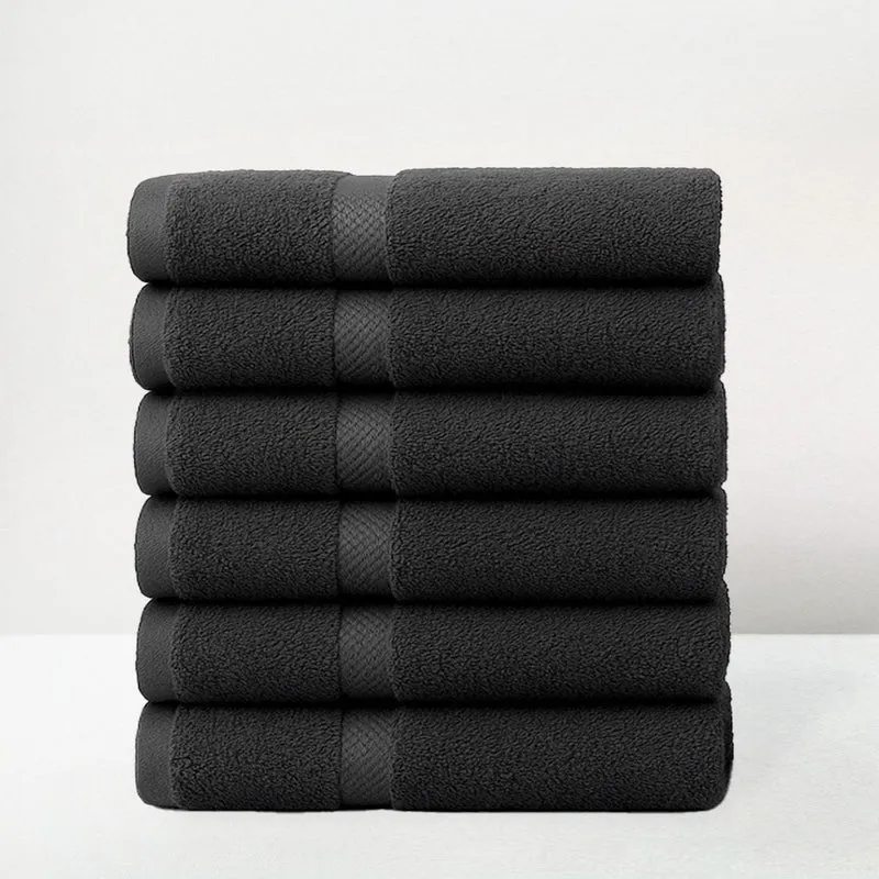 Juego de 6 toallas de ducha grandes negro 100% algodón rizo 150x100 cm
