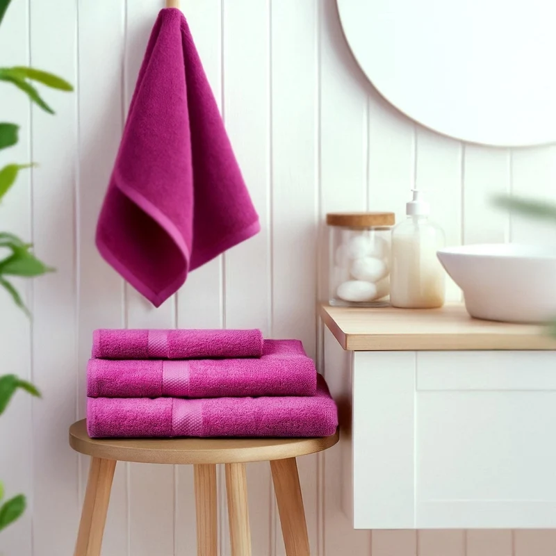 Juego de 6 toallas de ducha grandes fucsia 100% algodón rizo 150x100 cm
