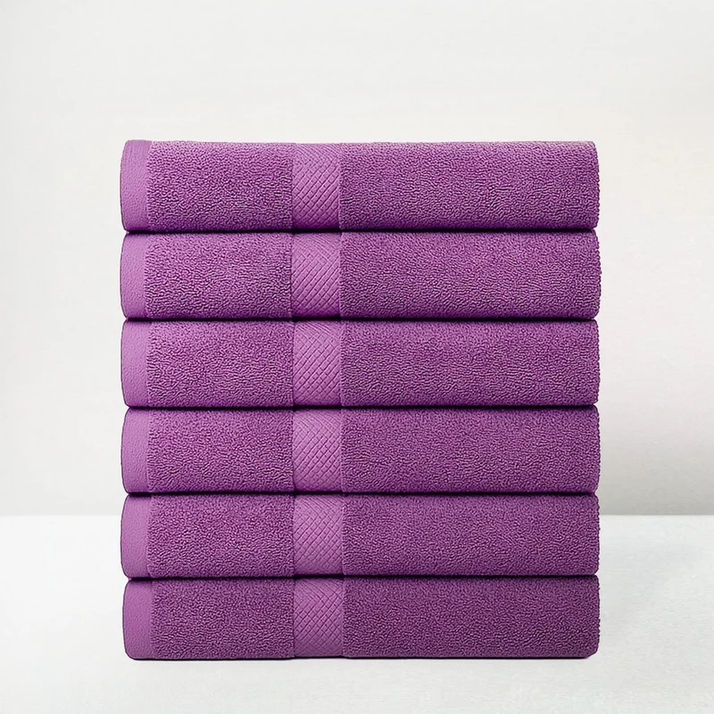 Juego de 6 toallas ducha grandes color violeta 100% algodón 150x100 cm