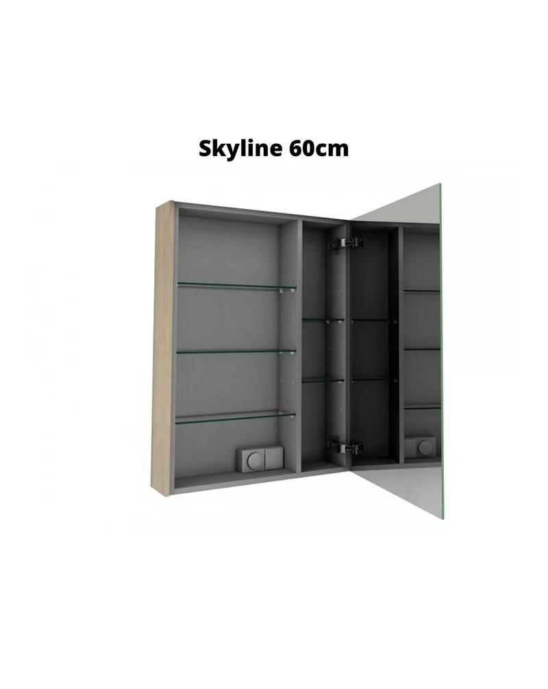 Skyline Camerino de Baño con Espejo | Camerino de Baño con Espejo y estantes de cristal | Camerino de Baño 60-80-100-120cm.