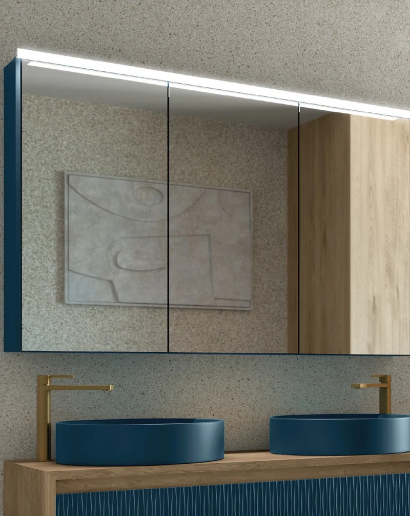 Skyline Camerino de Baño con Espejo | Camerino de Baño con Espejo y estantes de cristal | Camerino de Baño 60-80-100-120cm. | Moka mate