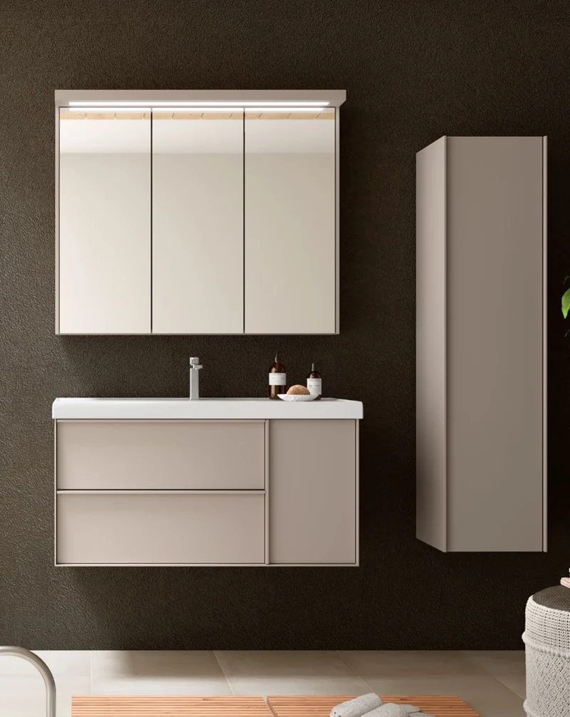 Skyline Camerino de Baño con Espejo | Camerino de Baño con Espejo y estantes de cristal | Camerino de Baño 60-80-100-120cm. | Gris brillo