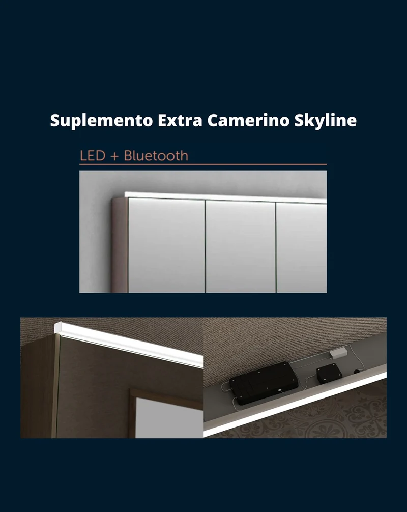 Skyline Camerino de Baño con Espejo | Camerino de Baño con Espejo y estantes de cristal | Camerino de Baño 60-80-100-120cm. | Aluminio