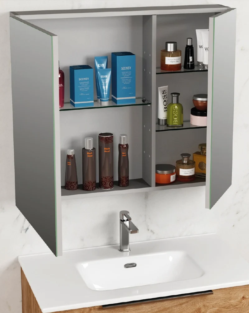 Flash Camerino de Baño con Espejo | Camerino de Baño con Espejo y estantes de cristal | Camerino de Baño 45-55-60-70-80cm