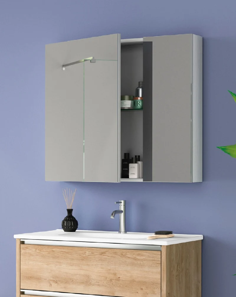 Flash Camerino de Baño con Espejo | Camerino de Baño con Espejo y estantes de cristal | Camerino de Baño 45-55-60-70-80cm