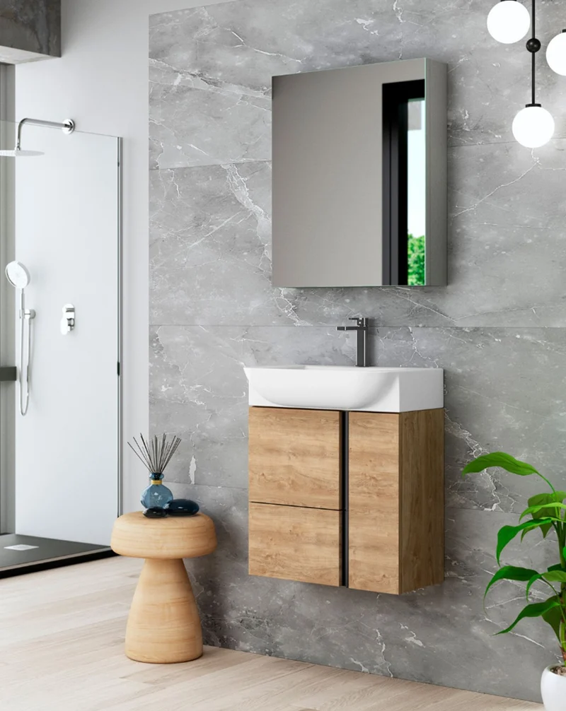 Flash Camerino de Baño con Espejo | Camerino de Baño con Espejo y estantes de cristal | Camerino de Baño 45-55-60-70-80cm