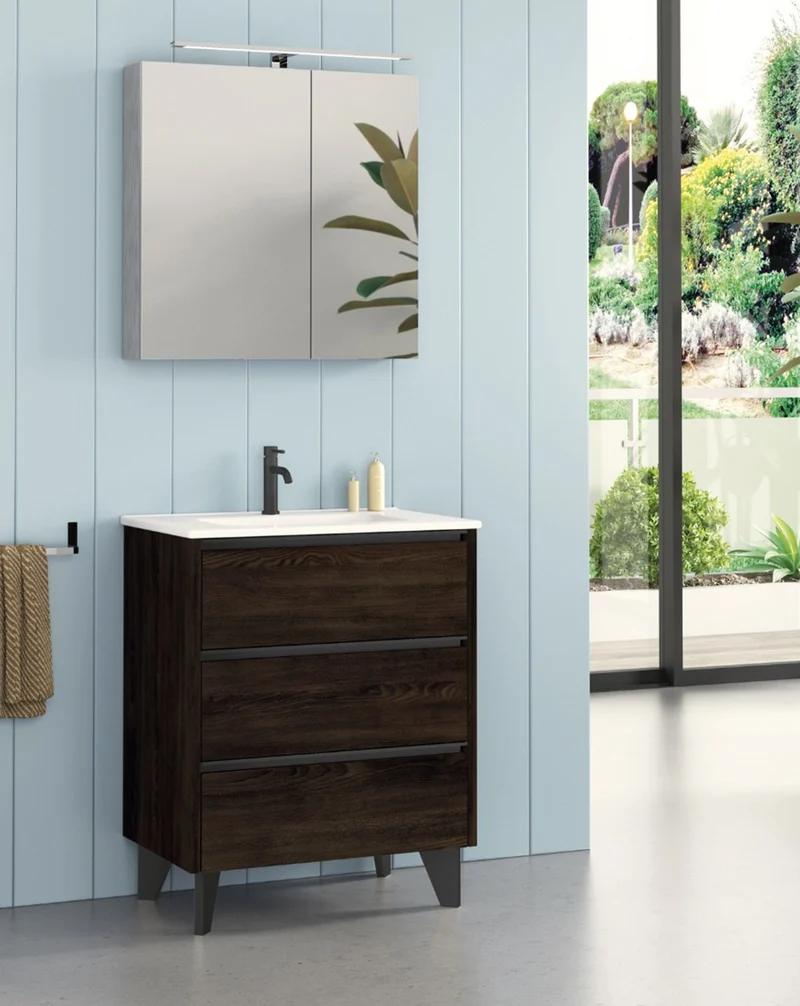 Flash Camerino de Baño con Espejo | Camerino de Baño con Espejo y estantes de cristal | Camerino de Baño 45-55-60-70-80cm