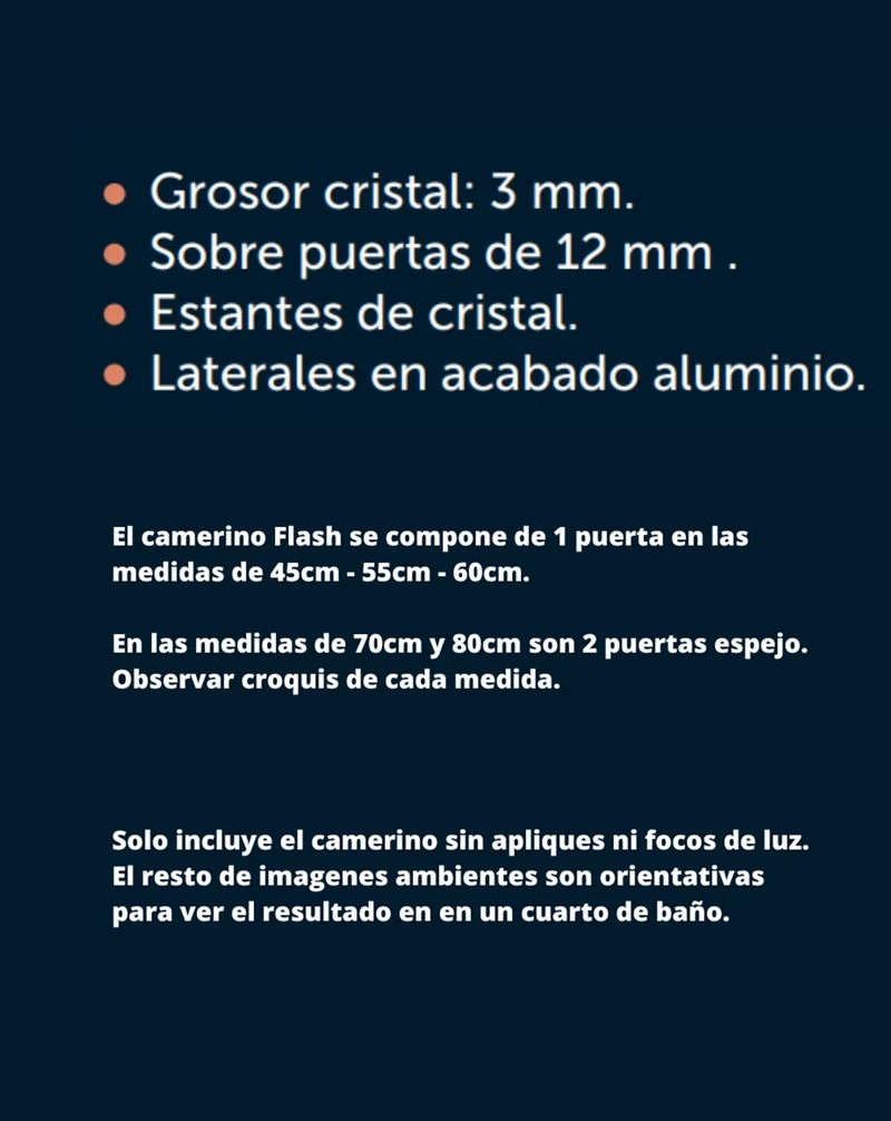 Flash Camerino de Baño con Espejo | Camerino de Baño con Espejo y estantes de cristal | Camerino de Baño 45-55-60-70-80cm