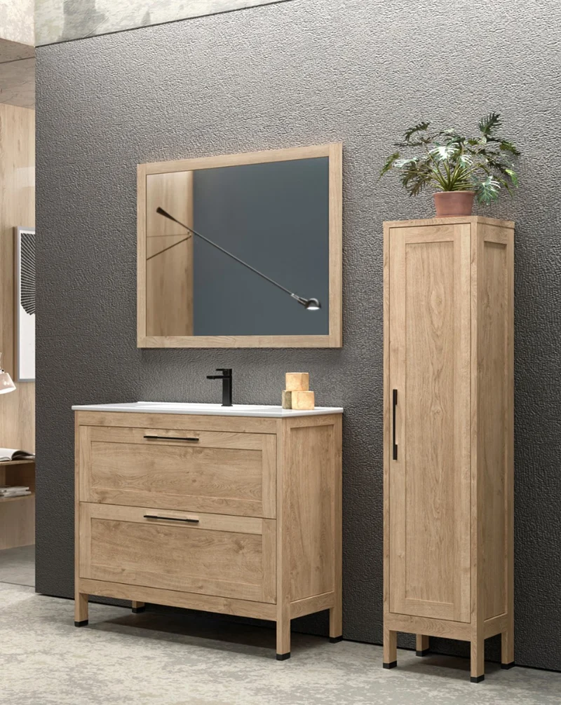 Toscana Columna de Baño a Suelo 1 Puerta | Armario Alto Baño con Patas 160x35,7x32,5cm | Roble natural