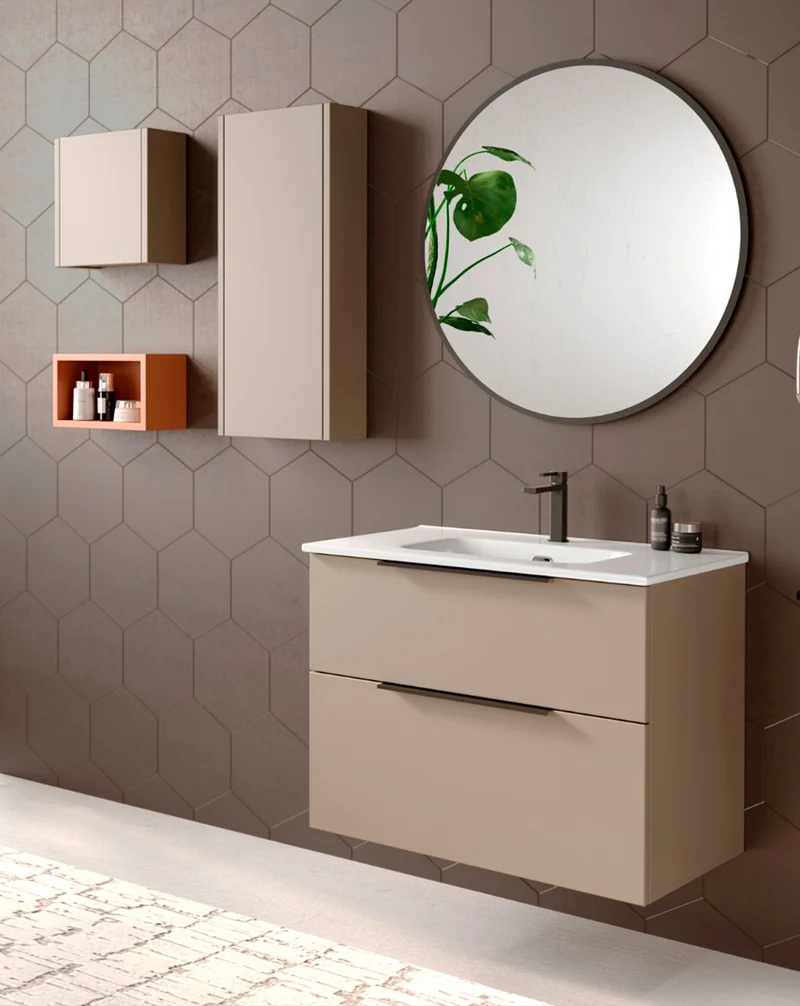 Joker Mueble Auxiliar de Baño Suspendido Cuadrado 1 Puerta con Cierre Amortiguado| Armario Baño Colgante | 35x34,9x17 | Moka