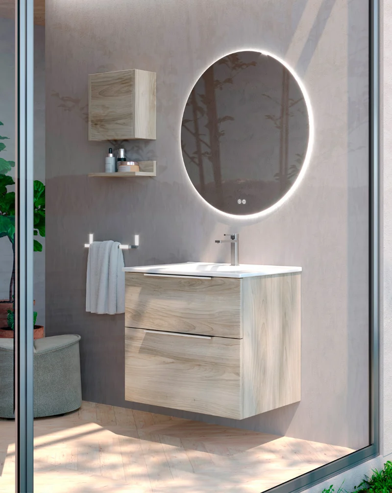 Joker Mueble Auxiliar de Baño Suspendido Cuadrado 1 Puerta con Cierre Amortiguado| Armario Baño Colgante | 35x34,9x17 | Pino gris