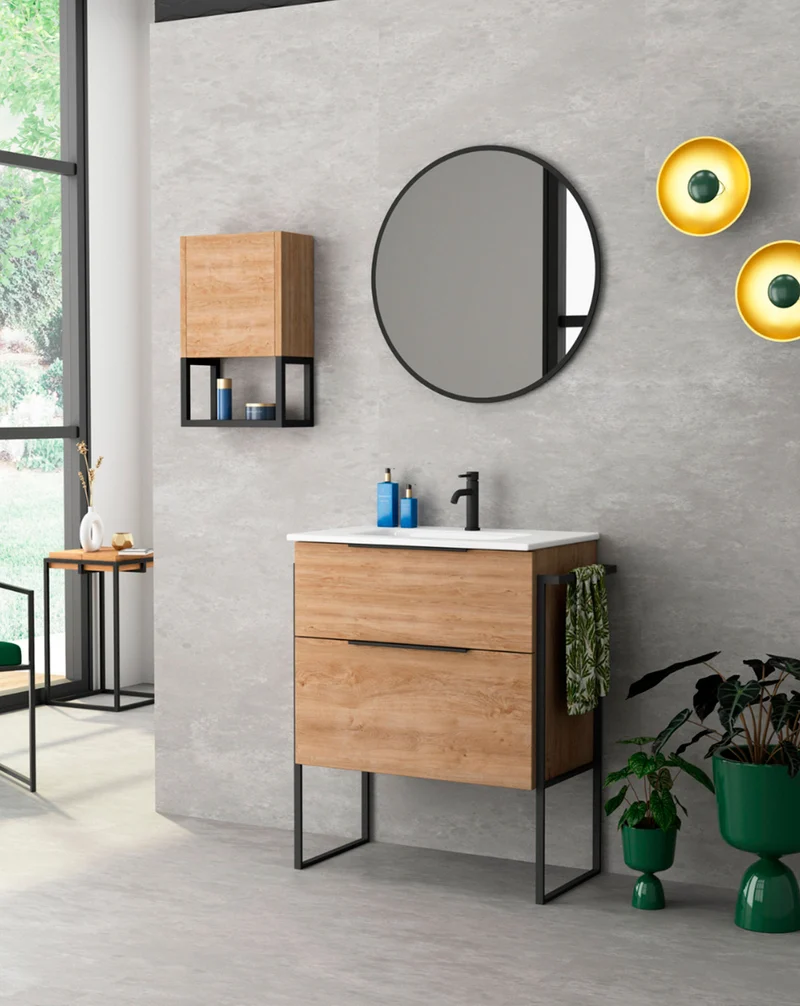 Joker Mueble Auxiliar de Baño Suspendido Cuadrado 1 Puerta con Cierre Amortiguado| Armario Baño Colgante | 35x34,9x17 | Roble natural
