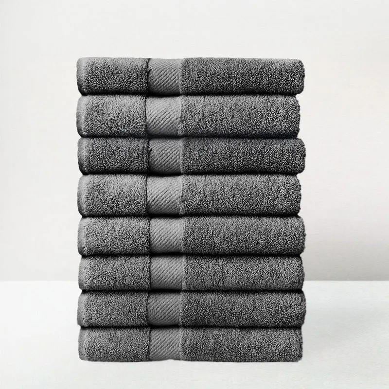 Juego de 8 toallas de ducha gris oscuro 100% algodón rizo de 140x70 cm
