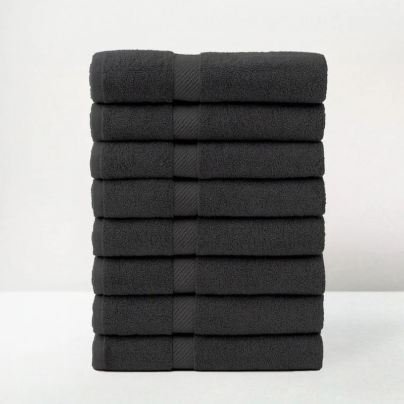 Juego de 8 toallas de baño color negro 100% algodón rizo de 140x70 cm