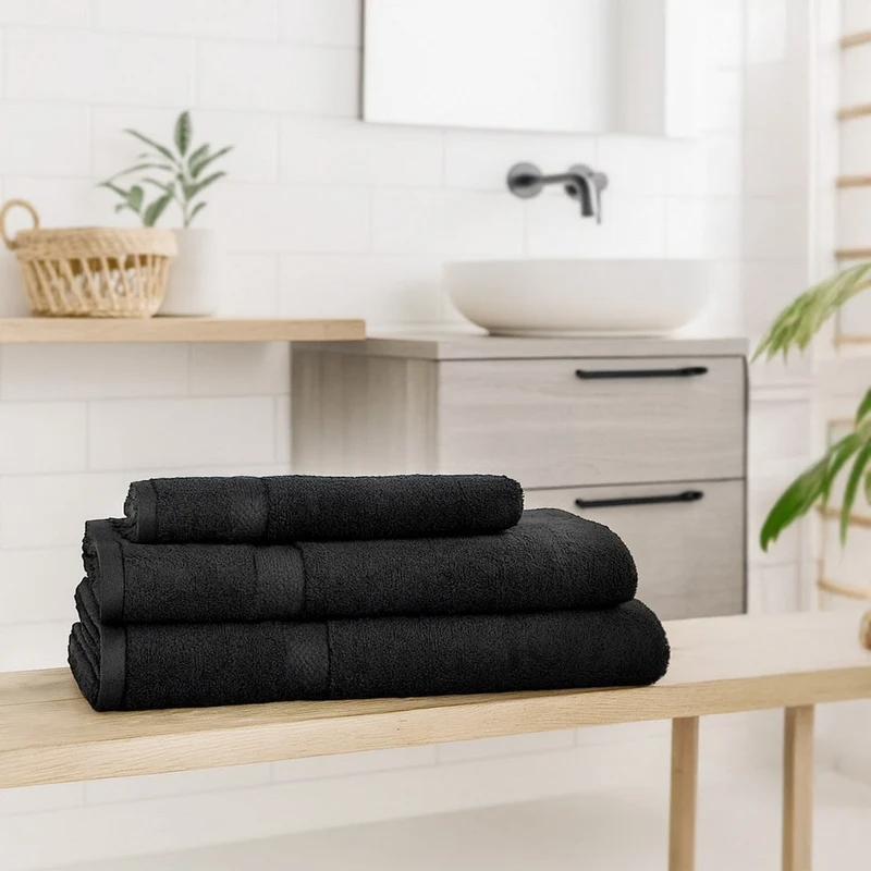 Juego de 8 toallas de baño color negro 100% algodón rizo de 140x70 cm