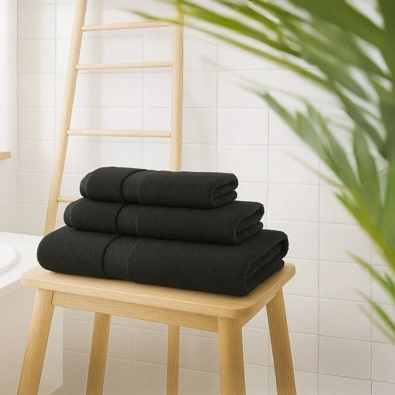 Juego de 8 toallas de baño color negro 100% algodón rizo de 140x70 cm