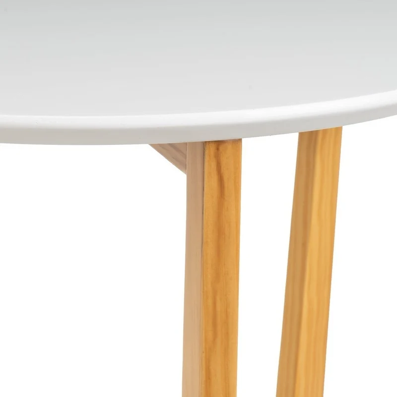 Mesa auxiliar redonda de pino y laminado blanco de 45x45x60 cm