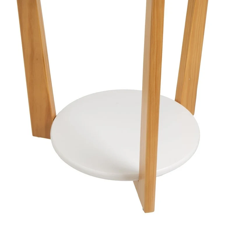 Mesa auxiliar redonda de pino y laminado blanco de 45x45x60 cm
