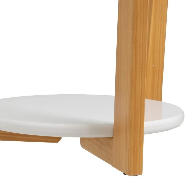 Mesa auxiliar redonda de pino y laminado blanco de 45x45x60 cm
