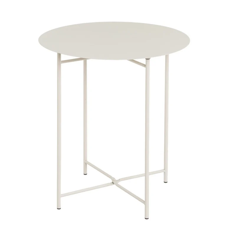 Mesa auxiliar redonda de tubo metálico beige de 40x40x45 cm