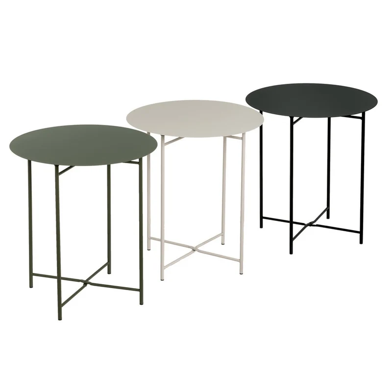 Mesa auxiliar redonda de tubo metálico beige de 40x40x45 cm