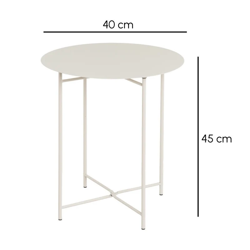 Mesa auxiliar redonda de tubo metálico beige de 40x40x45 cm