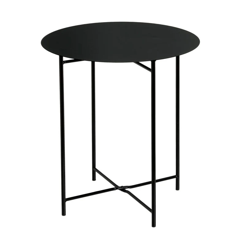 Mesa auxiliar redonda de tubo metálico negro de 40x40x45 cm