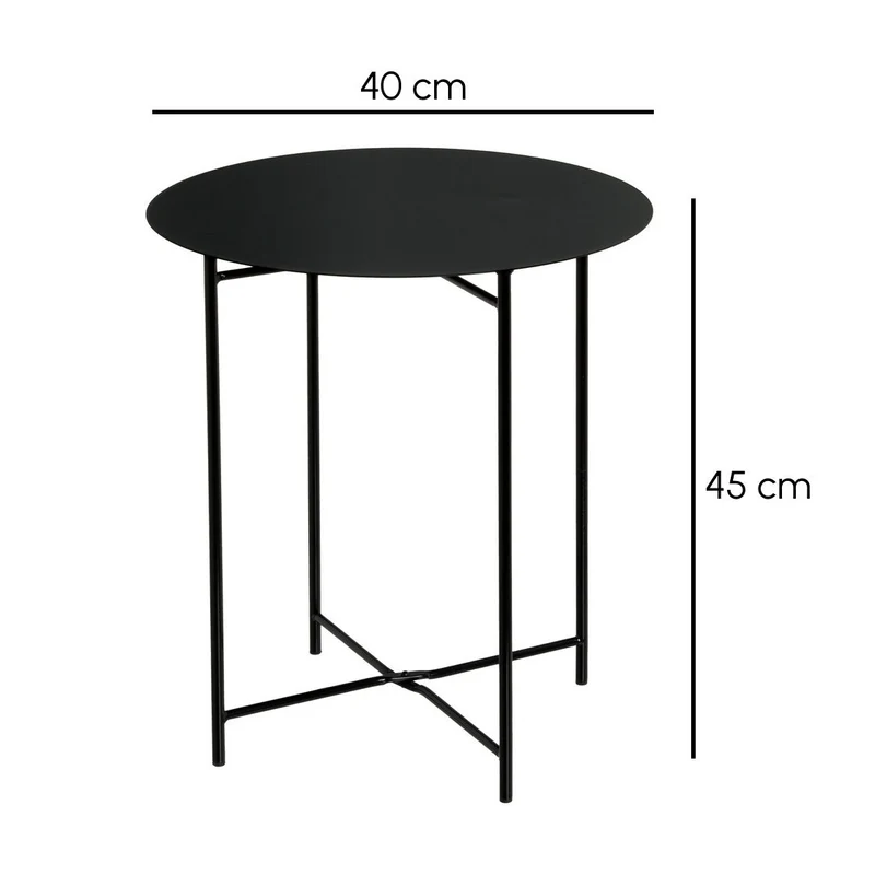 Mesa auxiliar redonda de tubo metálico negro de 40x40x45 cm