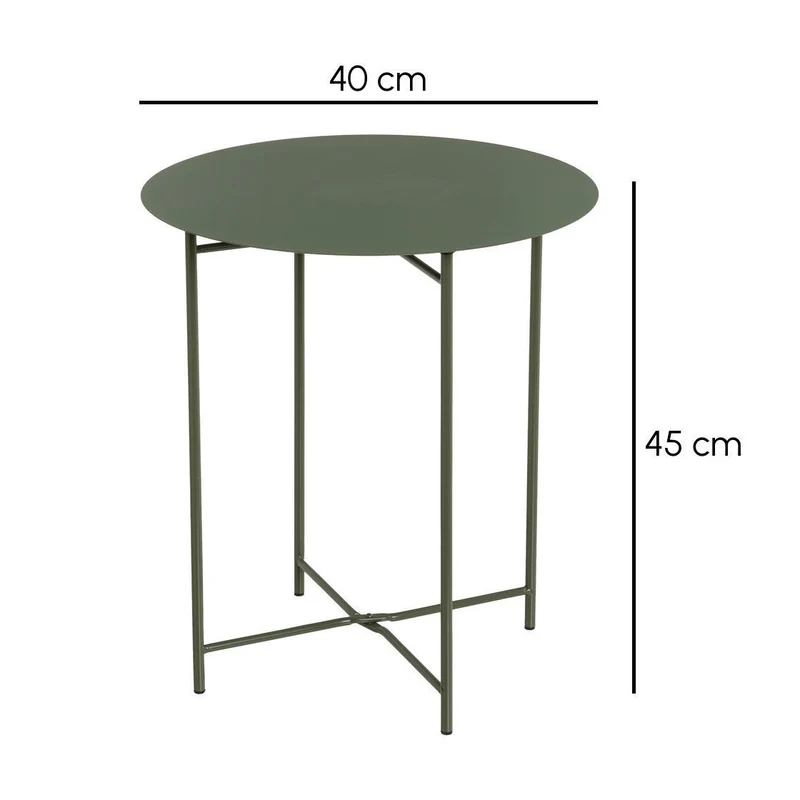 Mesa auxiliar redonda de tubo metálico verde de 40x40x45 cm