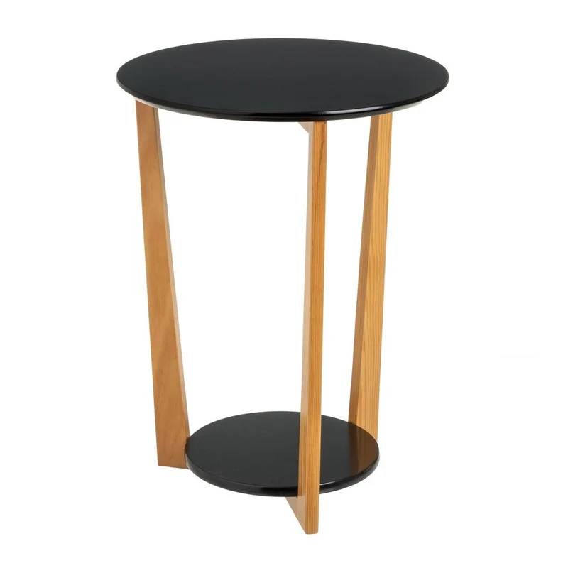 Mesa auxiliar redonda de pino y laminado negro de 45x45x60 cm