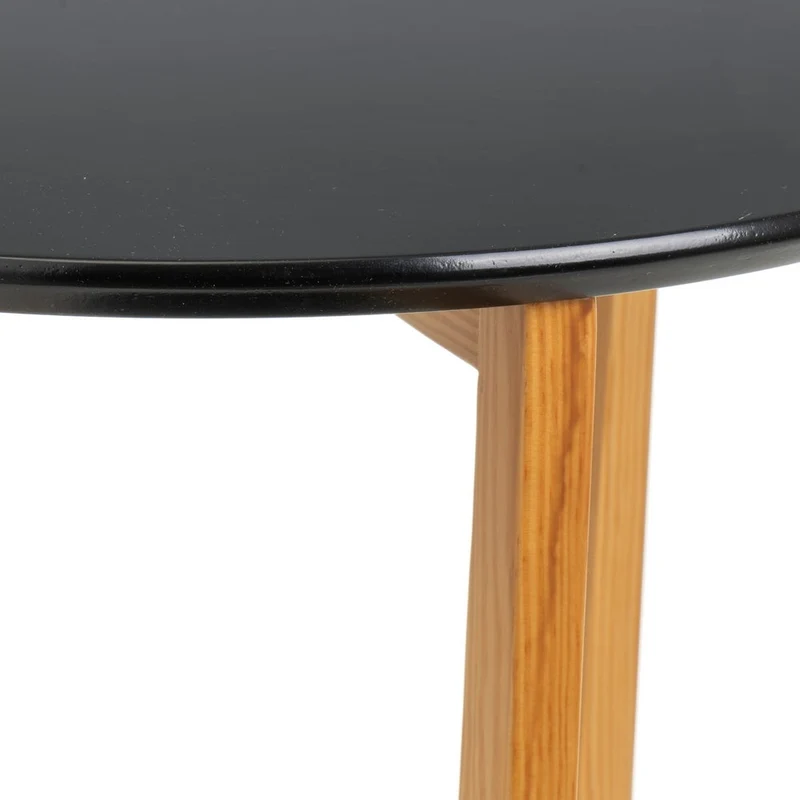 Mesa auxiliar redonda de pino y laminado negro de 45x45x60 cm