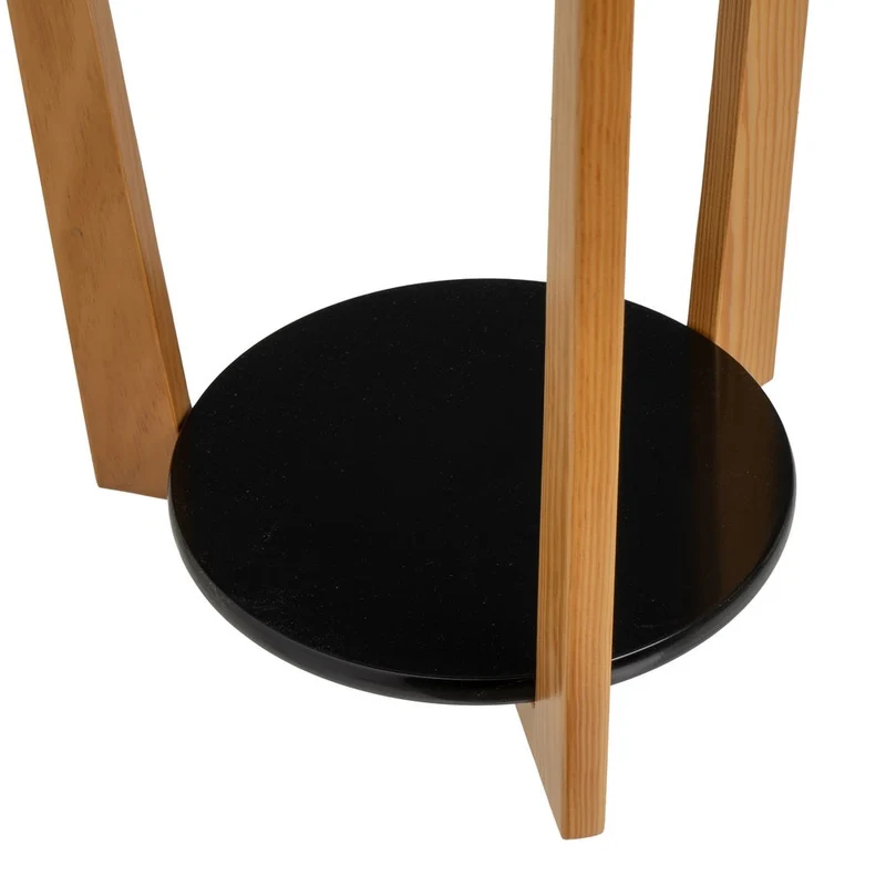 Mesa auxiliar redonda de pino y laminado negro de 45x45x60 cm