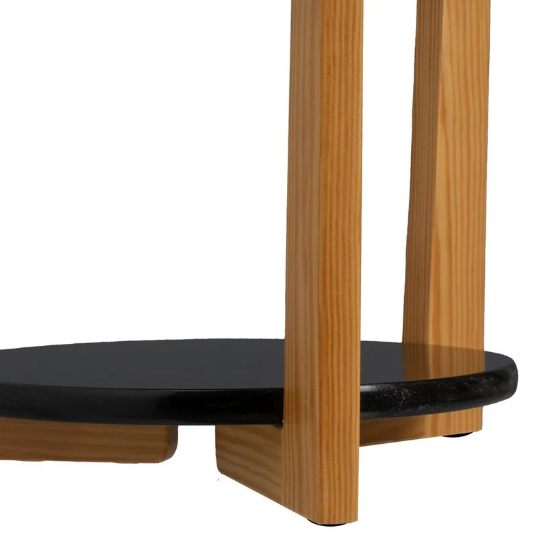 Mesa auxiliar redonda de pino y laminado negro de 45x45x60 cm