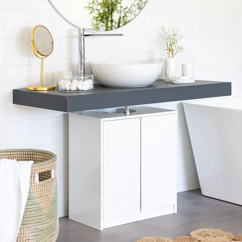 Mueble bajo lavabo pie de tablero laminado blanco 56x30x60 cm