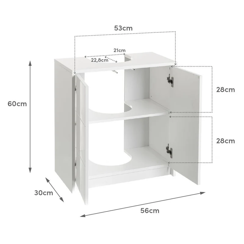 Mueble bajo lavabo pie de tablero laminado blanco 56x30x60 cm