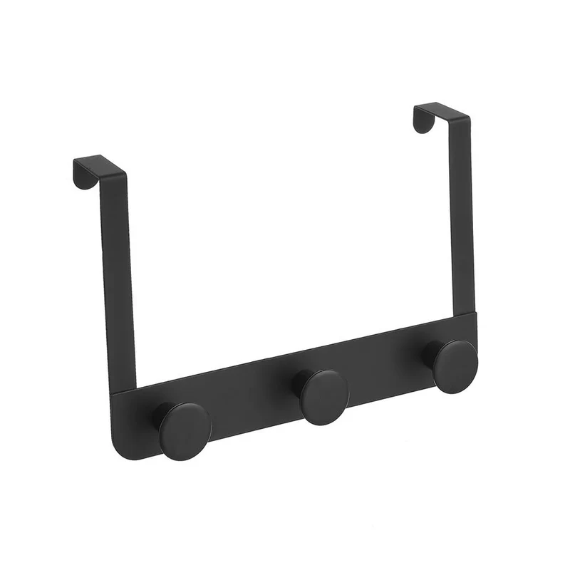 Percha de metal para puerta con 3 ganchos de plástico de color negro