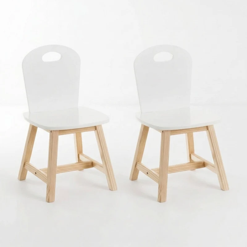 Set de 2 sillas infantiles blancas de madera de pino de 28x28x50 cm