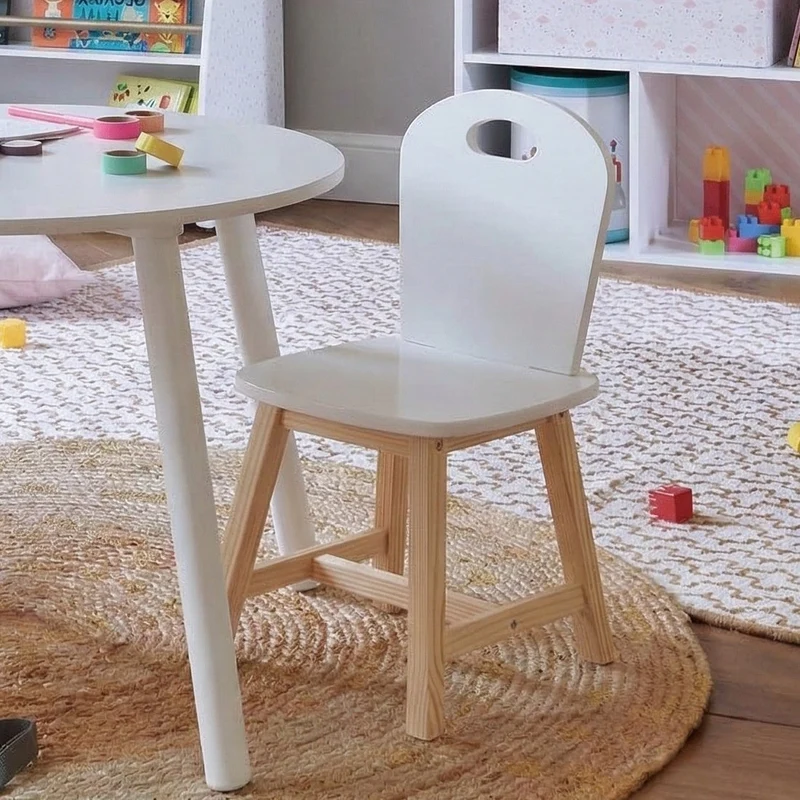 Set de 2 sillas infantiles blancas de madera de pino de 28x28x50 cm